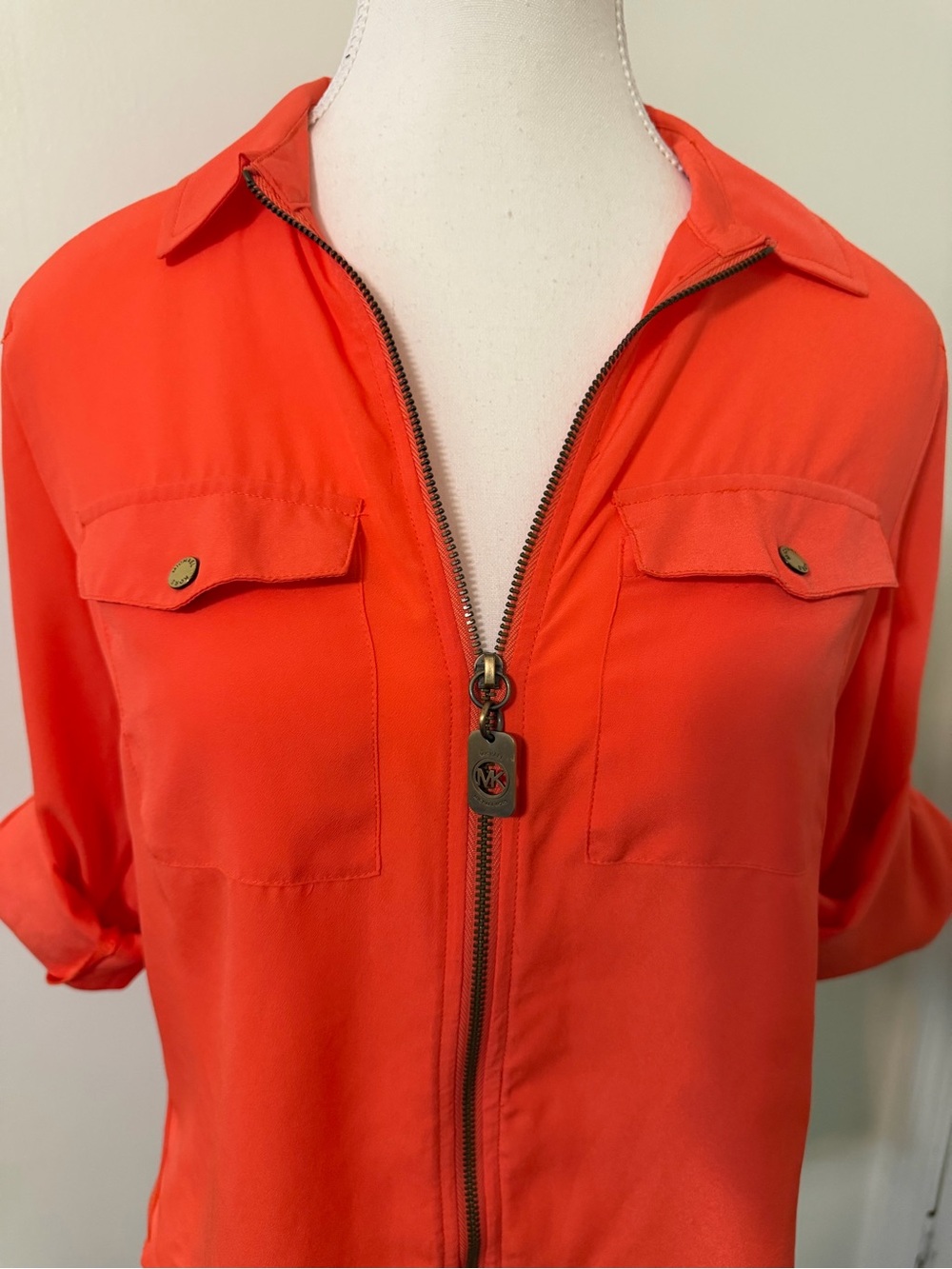 Michael Kors zip front blouse coral/orange